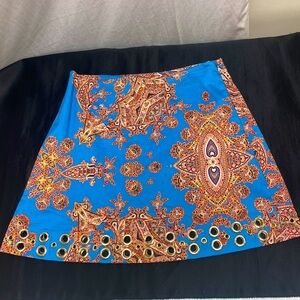 Guess By Marciano Paisley Print Stretch Skirt with Gold Grommet Trim